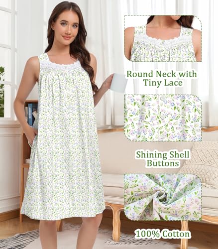 Sleeveless Nightgowns for Women 100% Cotton Nightgown Sleep Dress Soft Ladies Gowns Sleepwear Nightdress