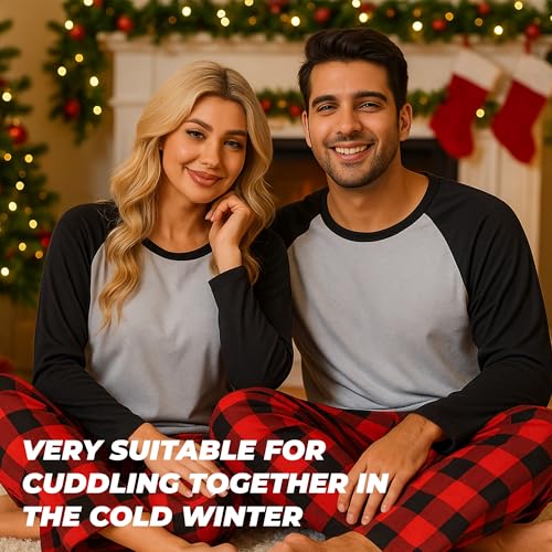 Matching Pajamas for Couples Plaid Ultra Soft Pullover Pjs Set for Men and Women Warm Loungewear