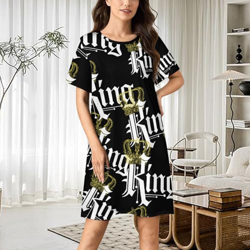Kings Nightgowns for Women Sleepwear Short Sleeve Sleep Dress Nightshirt
