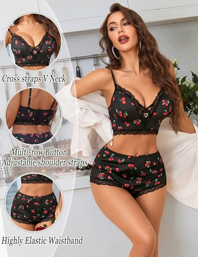 Sexy Pajamas V Neck Womens Pajama Sets Shorts Lace Trim Cami Pj Set 2 piece PJS Lingerie Sleepwear