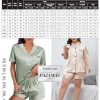 4Pcs Womens Satin Silky Pajama Sets Short Sleeve Shirt XS-4XL Floral Pajamas Set Soft PJ Loungewear Sleepwear