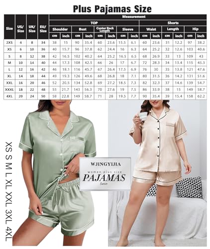 4Pcs Womens Satin Silky Pajama Sets Short Sleeve Shirt XS-4XL Floral Pajamas Set Soft PJ Loungewear Sleepwear
