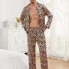 Men Pajamas Matching Pajamas Set Silk Satin Pj Long Sleeve Button Down Sleepwear 2 Pcs Loungewear