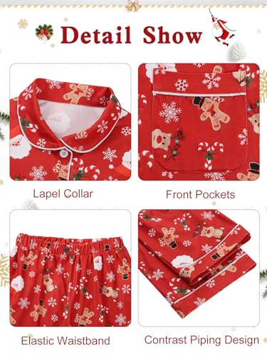 Christmas Matching Pajamas for Couples Long Sleeve Sleepwear Women Mens Button Down Loungewear Pjs Set for Party