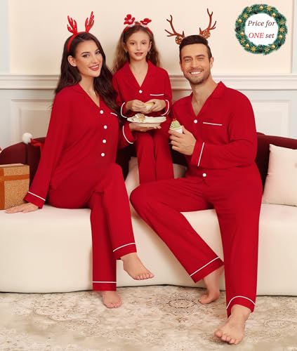 Matching Couple Christmas Pajamas Set Modal Long Sleeve Button-Down Sleepwear Family Festival Party Xmas PJs Sets