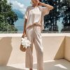 Womens Satin Silky Pajama Set Short Sleeve Shirt with Long Pajama Pant Set Soft PJ Loungewear