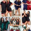 Couples Pajama Set Women & Men Silk Satin Short Sleeve Set Top and Shorts Sleepwear Soft Button-Down Loungewear