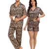 Matching Pajamas for Couples Satin Short Sleeve Sleepwear Women/Men Silk Soft Button Down Nightwear 2 Pcs Loungewear