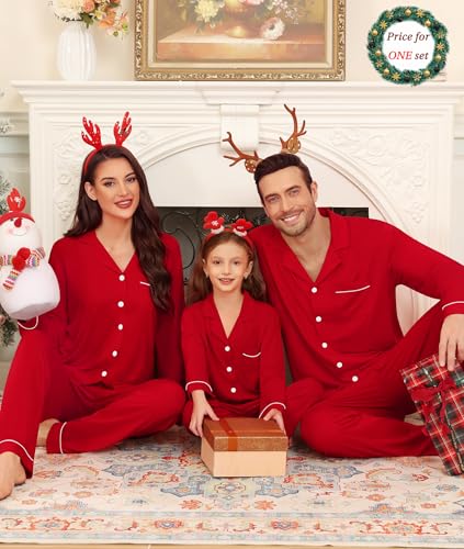 Matching Couple Christmas Pajamas Set Modal Long Sleeve Button-Down Sleepwear Family Festival Party Xmas PJs Sets