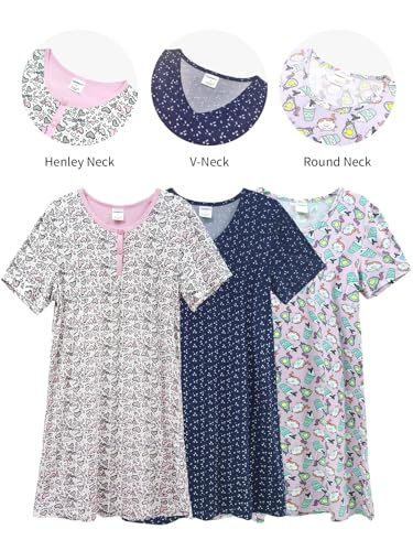 3 Pack Nightgowns for Women Short Sleeve Night Gown Soft Sleep Shirts Women's Sleepwear Print Sleep Dress