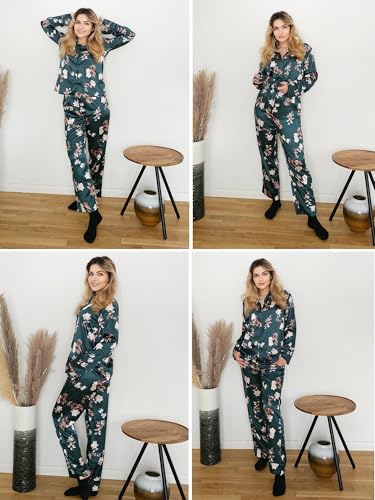 Classic Satin Pajamas for Women Long Sleeve Button Down Sleepwear Soft Silk Loungewear Pjs Set S-XXL