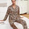 Men Pajamas Matching Pajamas Set Silk Satin Pj Long Sleeve Button Down Sleepwear 2 Pcs Loungewear