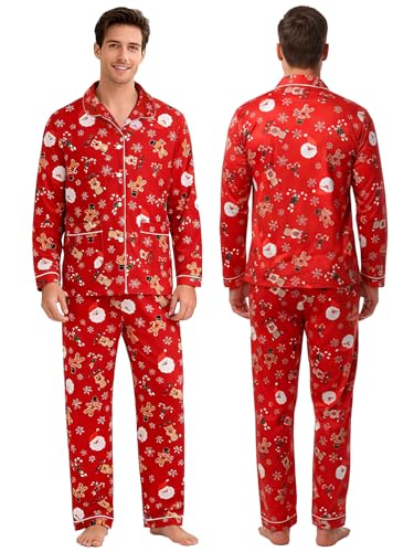 Christmas Matching Pajamas for Couples Long Sleeve Sleepwear Women Mens Button Down Loungewear Pjs Set for Party