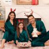 Matching Family Pajamas Set Women & Men & Kids Silk Satin Pjs 2 Pcs Long Sleeve Button Down Sleepwear with 2 Pockets