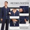Mens Cotton Pajama Set, Soft Long Sleeve Pajamas for men Lightweight Button Up Sleepwear Lounge Pjs Set with Pockets