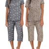 2 Pack Women's Pajama Sets Short Sleeve Two-Piece Pjs V Neck Tops & Capri Pants Printed Lounge Sets S-3XL