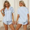 Satin Silk Pajamas for Women 2Pcs Ruffle Notch Collar Sleepwear Button Down Short Sleeve Shorts Pjs Set Loungewear