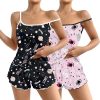 2 Pack Womens Cami Pajama Sets Cute Print Tank Top Pjs and Shorts Camisole Lounge Set