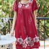 Women's House Dress - Pleated Nightgown with Short Sleeves & Pockets