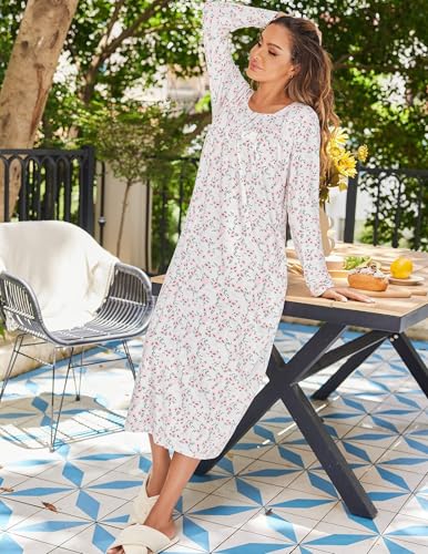Womens Long Sleeve Nightgowns Long Sleep Shirts Henley Night Shirts Full Length Nightgown