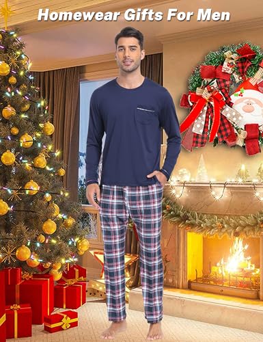 Men's Plaid Pajama Set Long Sleeve, Soft 2-Piece Sleepwear with Pockets | Cozy PJs & Loungewear for Holiday, Christmas