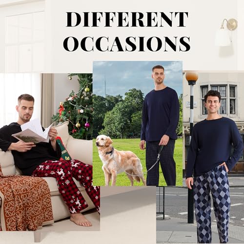 Vulcandon Men's 100% Cotton Pajama Sets, Soft Warm Long Sleeve Sleepwear Pjs Comfy 2 Piece Pajama Set for Men with Pockets