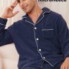 Mens Fleece Pajama Set, Soft Warm Long Sleeve Sleepwear with Pockets Cozy Button-Down Pjs for Men