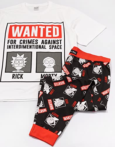Mens Pajama Set | Wanted Poster Short Sleeve Graphic Tee & Long Leg Print PJs | Sci-fi Comedy Merchandise