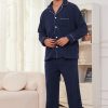 Mens Fleece Pajama Set, Soft Warm Long Sleeve Sleepwear with Pockets Cozy Button-Down Pjs for Men