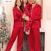 Matching Family Pajamas Set Women & Men & Kids Silk Satin Pjs 2 Pcs Long Sleeve Button Down Sleepwear with 2 Pockets(Men, A-Red,