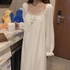 Women Young Lady Modal Long Sleeve Nightdress Soft Princess Nightgown Pajamas
