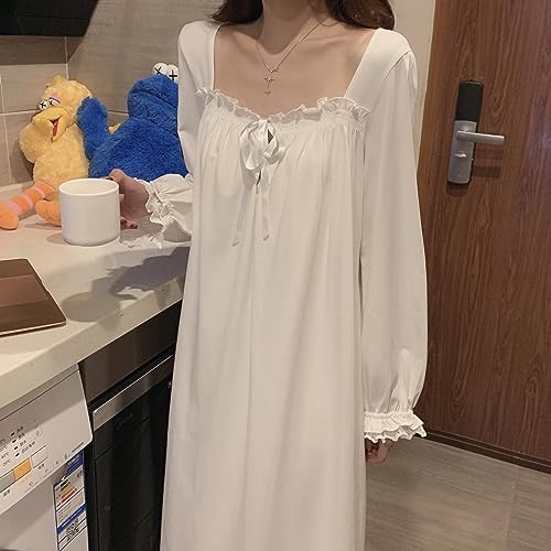 Women Young Lady Modal Long Sleeve Nightdress Soft Princess Nightgown Pajamas