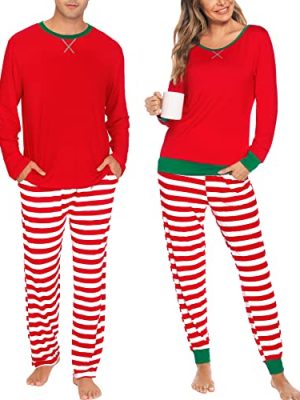 Men & Women Pajama Sets for Couples Long Sleeve Sleepwear Top Plaid Pants Loungewear Set with Pockets