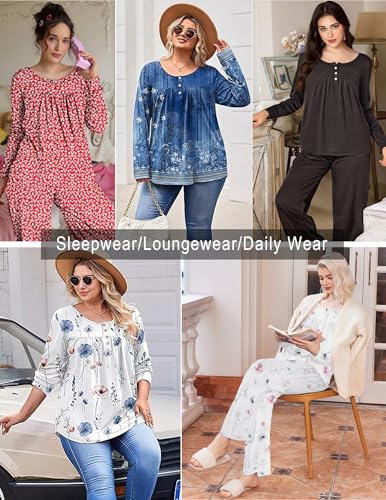 Pajamas for Women Set Fall Long Sleeve Pjs 2 Piece Lounge Set Top & Pants with Pockets Soft Sleepwear S-XXL