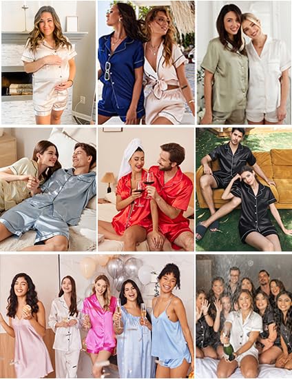 Couple Matching Pajamas Sets Silk Short Sleeve Button Down Sleepwear Satin Pjs Shorts Set Soft Lounge Set S-XXL