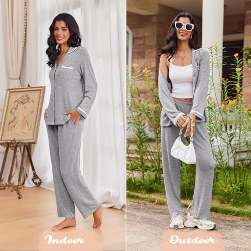 Women's Pajama Sets Long Sleeve Button Down 2 Piece Pjs Soft Lounge Sets Notch Collar Sleepwear