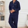 Mens Button Down Pajamas Set Soft Classic Lapel Sleepwear Long Sleeve Flannel Top & Pants Set
