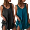 Women's 2 Pack Satin Silk Nightgown Sleeveless Sleep Dress V Neck Nightshirt Soft Tank Pleated Nightdress