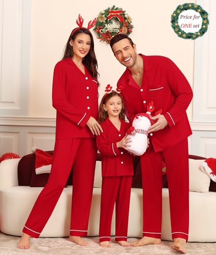 Matching Couple Christmas Pajamas Set Modal Long Sleeve Button-Down Sleepwear Family Festival Party Xmas PJs Sets