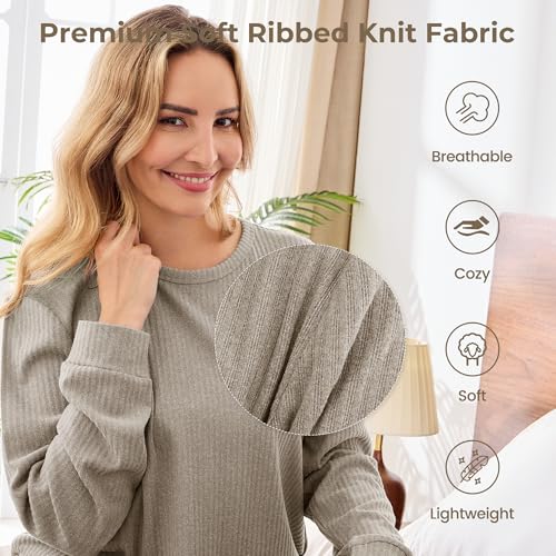 Ribbed Knit Matching Pajamas for Couples - Soft Cozy Pjs Long Sleeve Top & Wide Pant Sleepwear | Home & Lounge