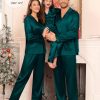 Matching Family Pajamas Set Women & Men & Kids Silk Satin Pjs 2 Pcs Long Sleeve Button Down Sleepwear with 2 Pockets