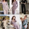 Womens Pajama Sets Button Up Long Sleeve Pjs Soft Lounge Set 2 Piece Sleepwear with Pockets