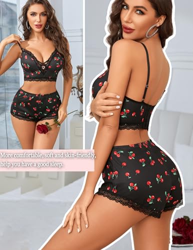 Sexy Pajamas V Neck Womens Pajama Sets Shorts Lace Trim Cami Pj Set 2 piece PJS Lingerie Sleepwear