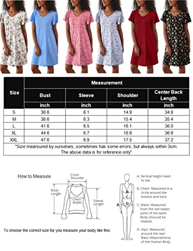2 Pack Women's Nightgown Short Sleeve Nightshirts Comfy Soft Pajama Sleep Dress