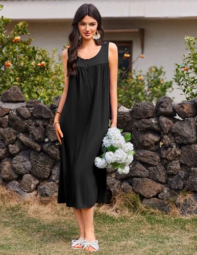 Nightgowns for Women Long Sleeveless Night Gowns Ladies Soft Nightdress Victorian Sleepwear with Pockets S-XXXL