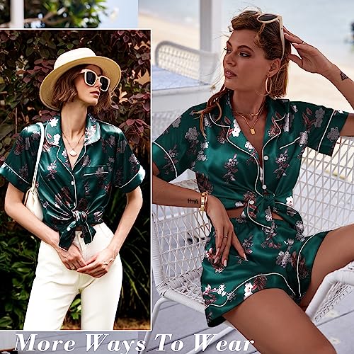 Womens Silk Satin Pajama Sets Soft Short Sleeve Button Down Sleepwear Top and Shorts 2 Piece Pjs Lounge Set S-XXL