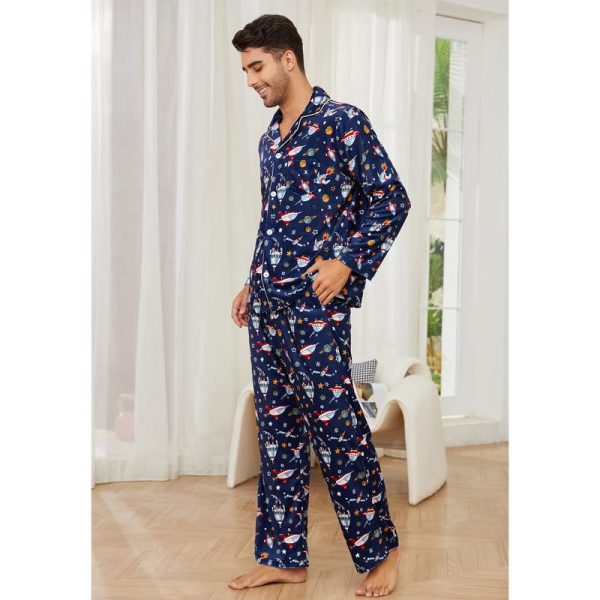 Mens Pajama Set, Soft Flannel PJS for Men Comfy Warm Sleepwear