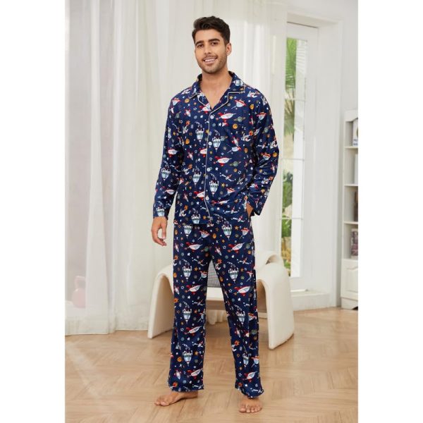 Mens Pajama Set, Soft Flannel PJS for Men Comfy Warm Sleepwear