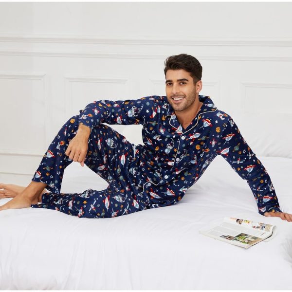 Mens Pajama Set, Soft Flannel PJS for Men Comfy Warm Sleepwear